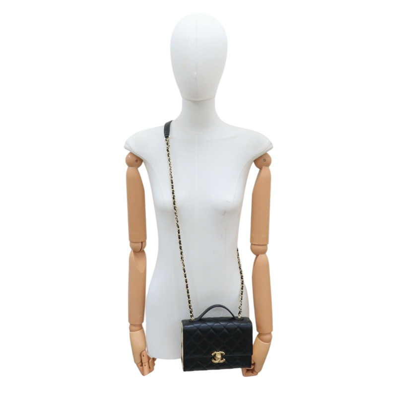 黑色 菱格紋 羊皮 Mini Top Handle Flap 兩用包 金扣【CHANEL 香奈兒】 AS2796-7