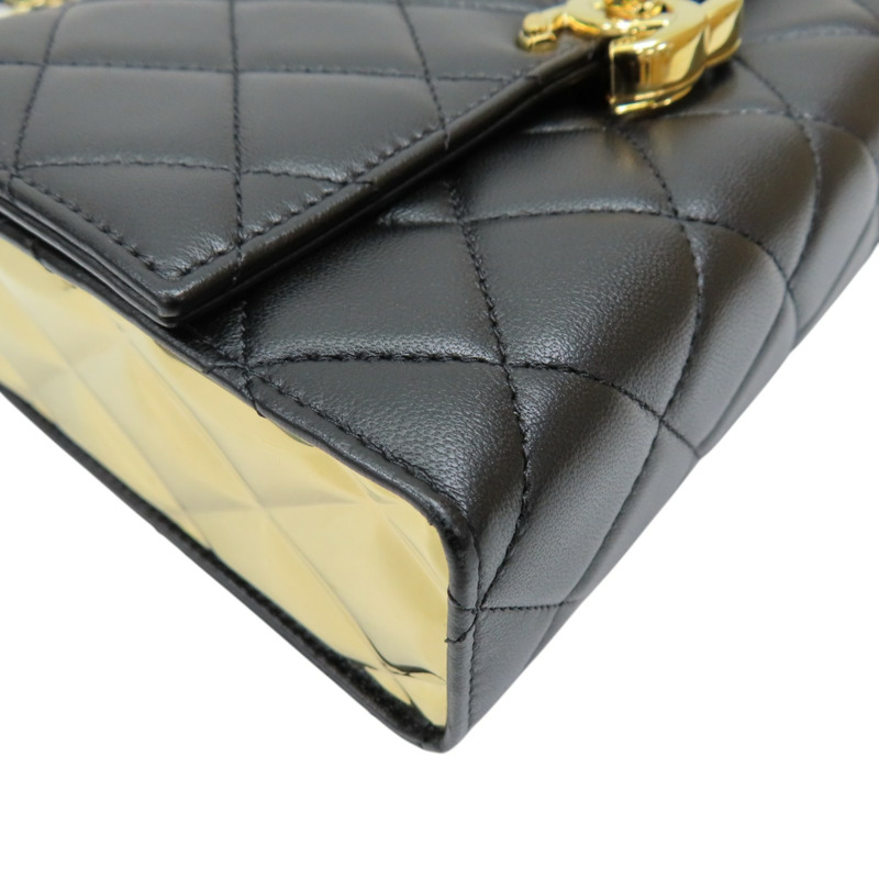 黑色 菱格紋 羊皮 Mini Top Handle Flap 兩用包 金扣【CHANEL 香奈兒】 AS2796-8
