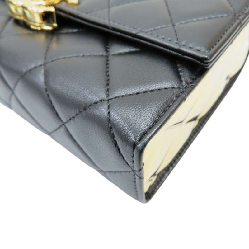 黑色 菱格紋 羊皮 Mini Top Handle Flap 兩用包 金扣【CHANEL 香奈兒】 AS2796-9