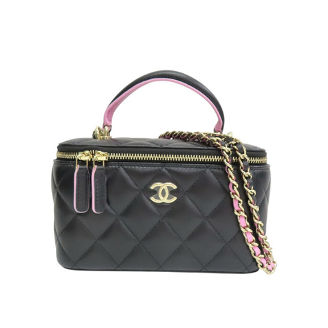 黑色 菱格紋 羊皮 Vanity Case 化妝 鍊帶 肩背包【CHANEL 香奈兒】 AP2199