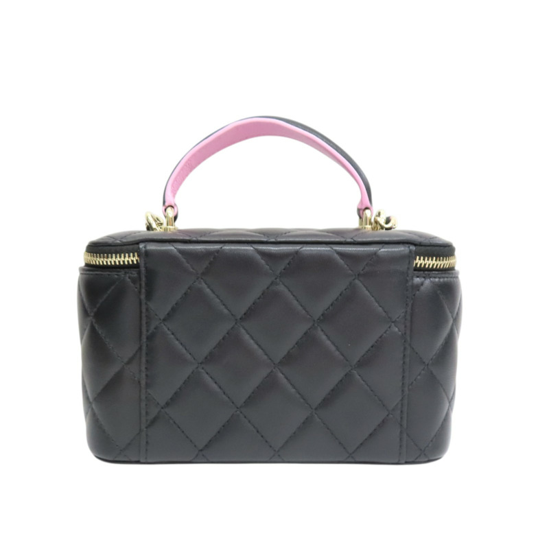 黑色 菱格紋 羊皮 Vanity Case 化妝 鍊帶 肩背包【CHANEL 香奈兒】 AP2199-1