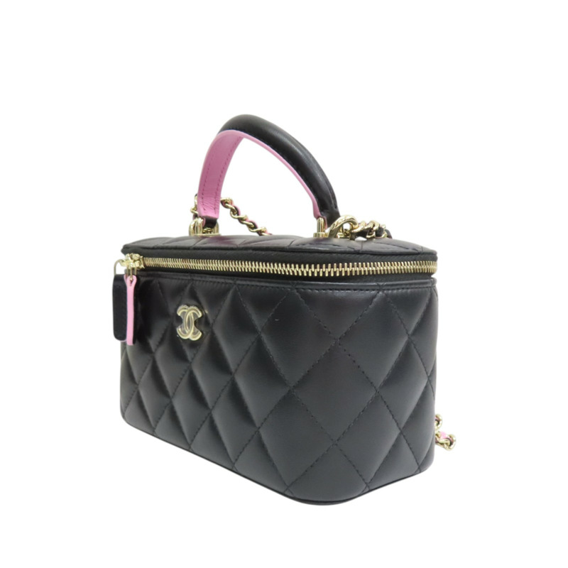 黑色 菱格紋 羊皮 Vanity Case 化妝 鍊帶 肩背包【CHANEL 香奈兒】 AP2199-2