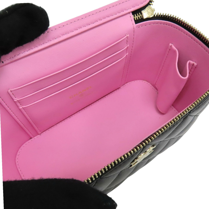 黑色 菱格紋 羊皮 Vanity Case 化妝 鍊帶 肩背包【CHANEL 香奈兒】 AP2199-4