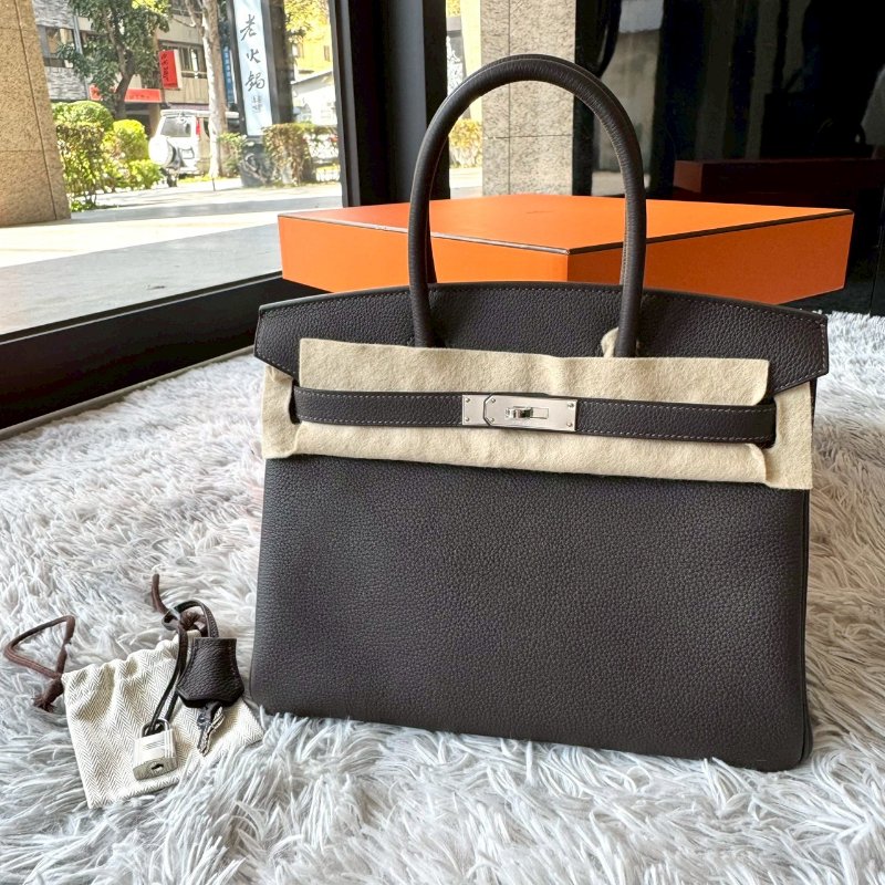 Hermes Birkin 30 新色 T3棗棕色 togo皮 銀釦 柏金包 K刻 台灣購證-0