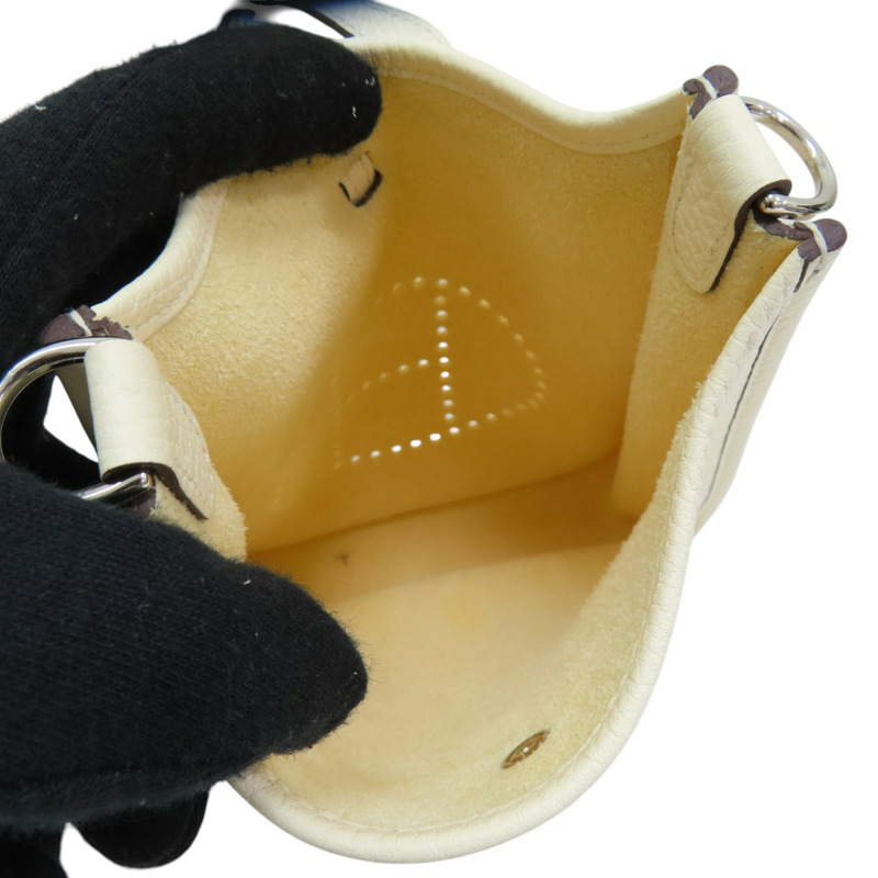 奶油白 Clemence牛皮 Evelyne Mini 肩背包 Z刻 銀扣【HERMES 愛馬仕】 H069426CK-4