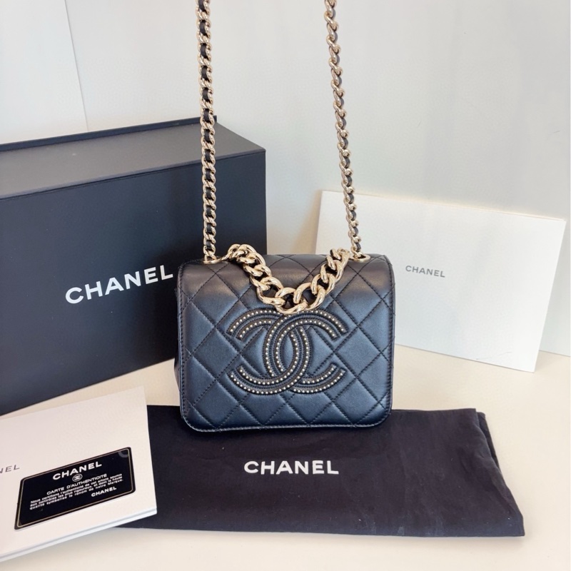 ✨Chanel 黑金外縫卯釘 方胖子 99新 大全套🖤-7
