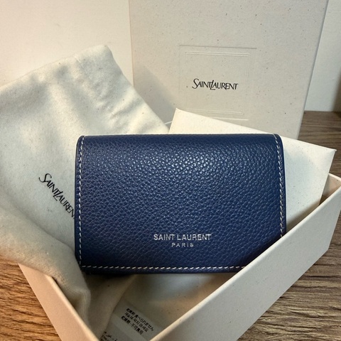 二手 saint laurent 深藍色三折短夾
