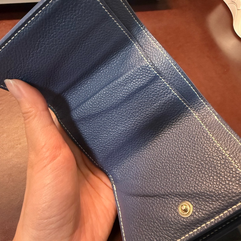 二手 saint laurent 深藍色三折短夾-2