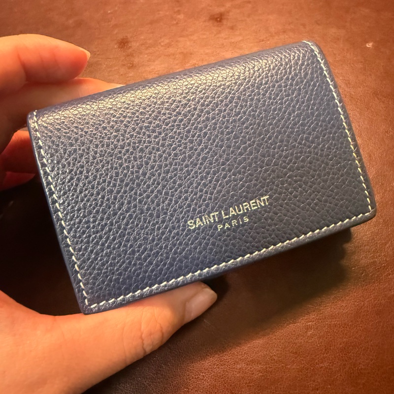二手 saint laurent 深藍色三折短夾-7