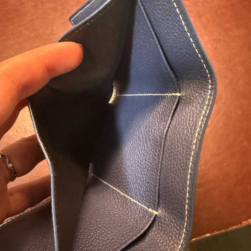 二手 saint laurent 深藍色三折短夾-11