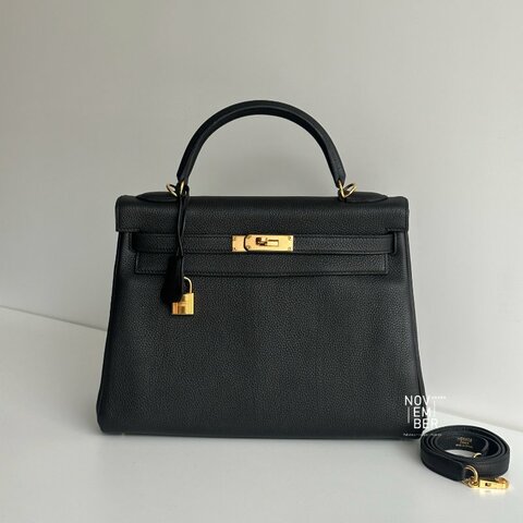 98新✨ Hermès 愛馬仕 Kelly 32 黑色金釦