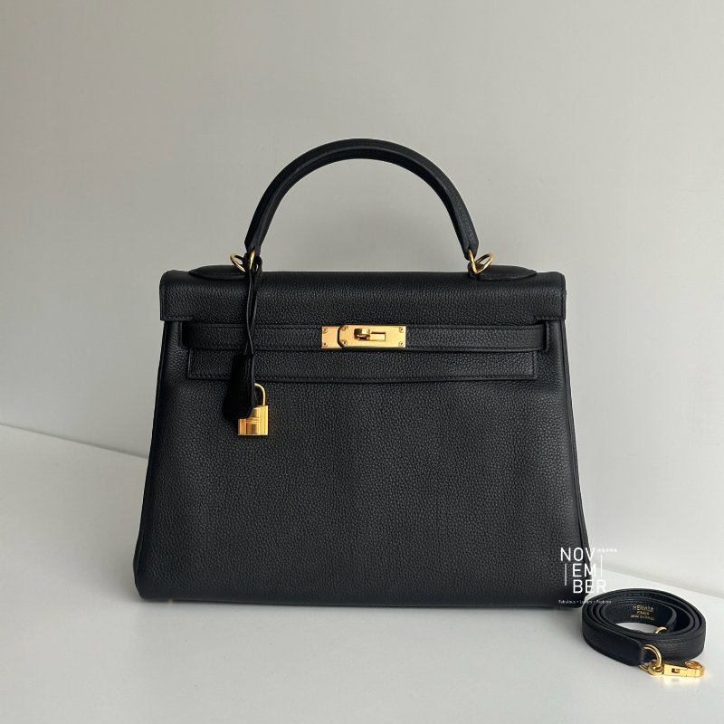 98新✨ Hermès 愛馬仕 Kelly 32 黑色金釦-0