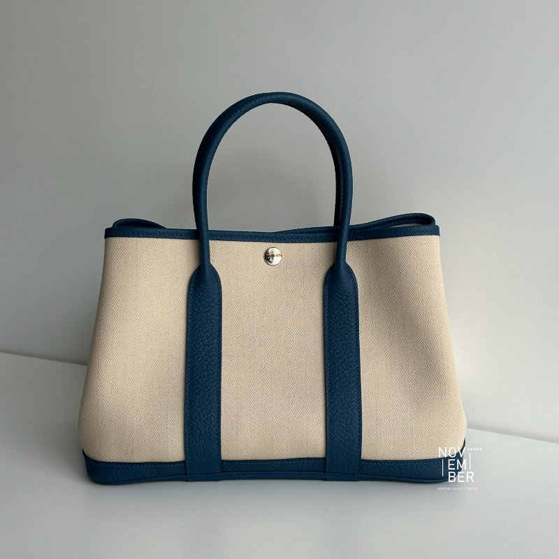 閒置新🫰🏻 Hermès 愛馬仕 Garden Party 30 白拼藍-0