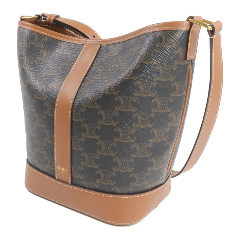 CELINE 塗層帆布Triomphe Bucket金扣肩背袋-2