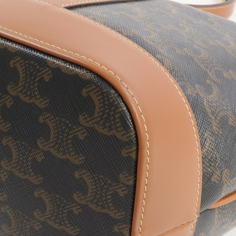 CELINE 塗層帆布Triomphe Bucket金扣肩背袋-5