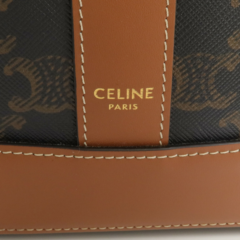 CELINE 塗層帆布Triomphe Bucket金扣肩背袋-9