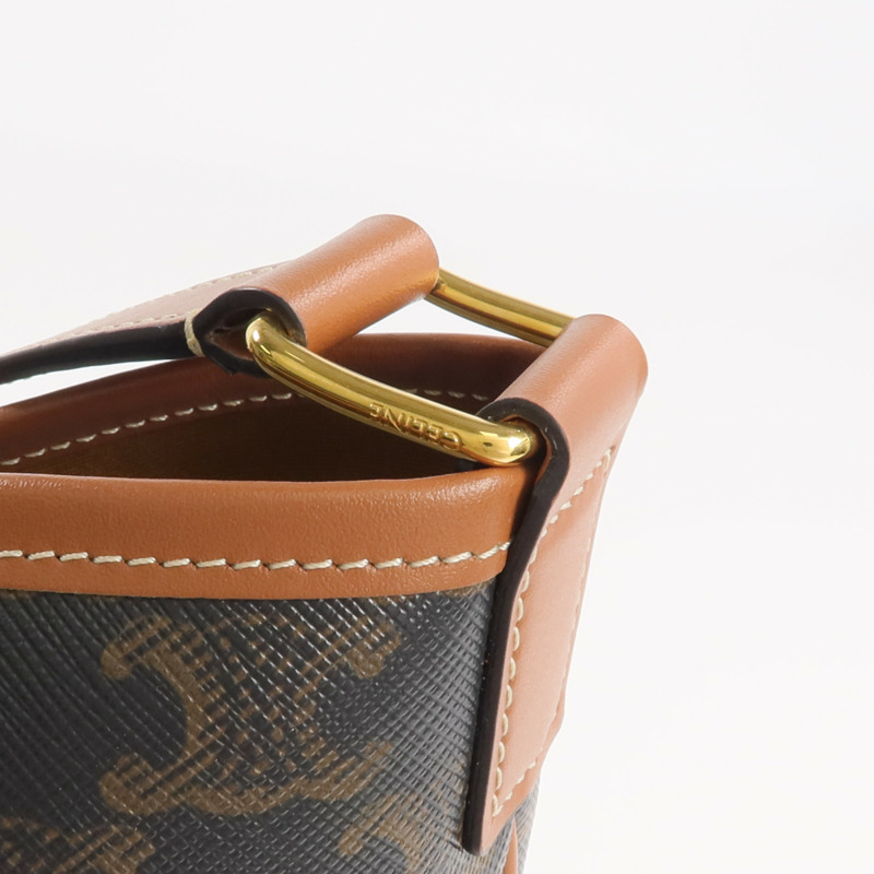 CELINE 塗層帆布Triomphe Bucket金扣肩背袋-10