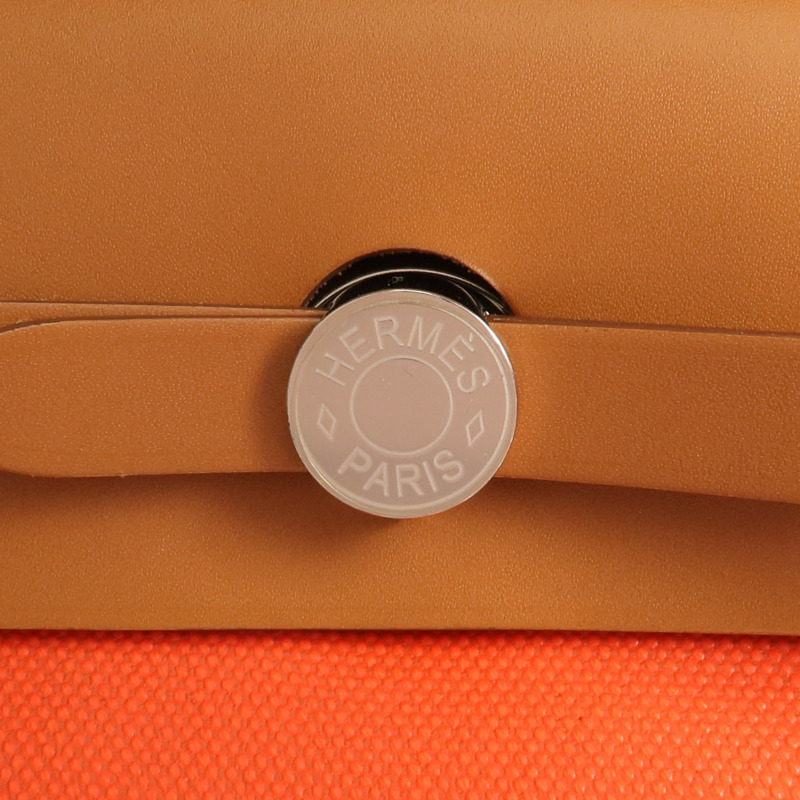 HERMES 塗層帆布Herbag PM銀扣手挽肩背兩用袋Orange-6