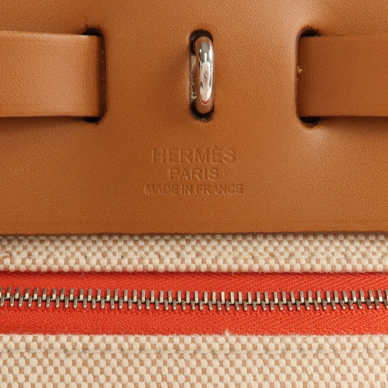 HERMES 塗層帆布Herbag PM銀扣手挽肩背兩用袋Orange-7