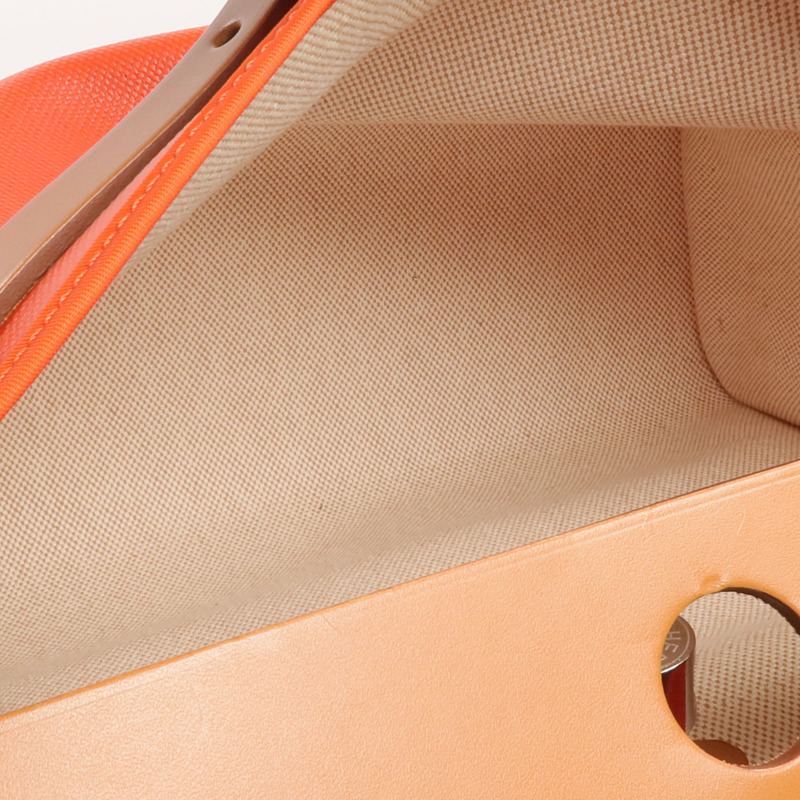 HERMES 塗層帆布Herbag PM銀扣手挽肩背兩用袋Orange-9