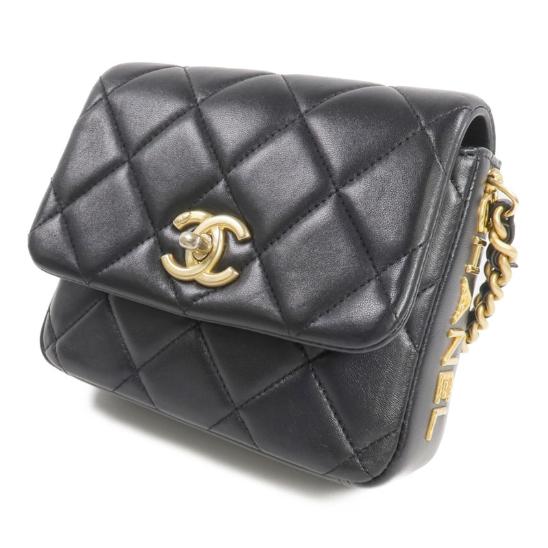 CHANEL 羊皮皮革Chain Shoulder金扣鏈帶肩背袋-2