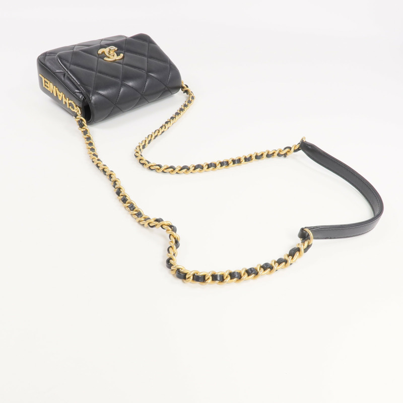 CHANEL 羊皮皮革Chain Shoulder金扣鏈帶肩背袋-4