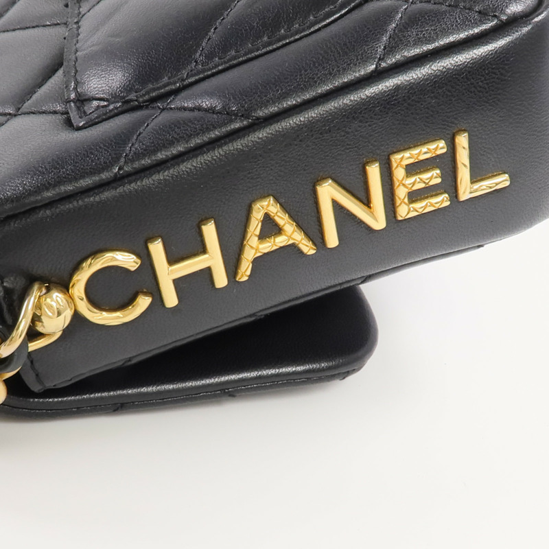 CHANEL 羊皮皮革Chain Shoulder金扣鏈帶肩背袋-9