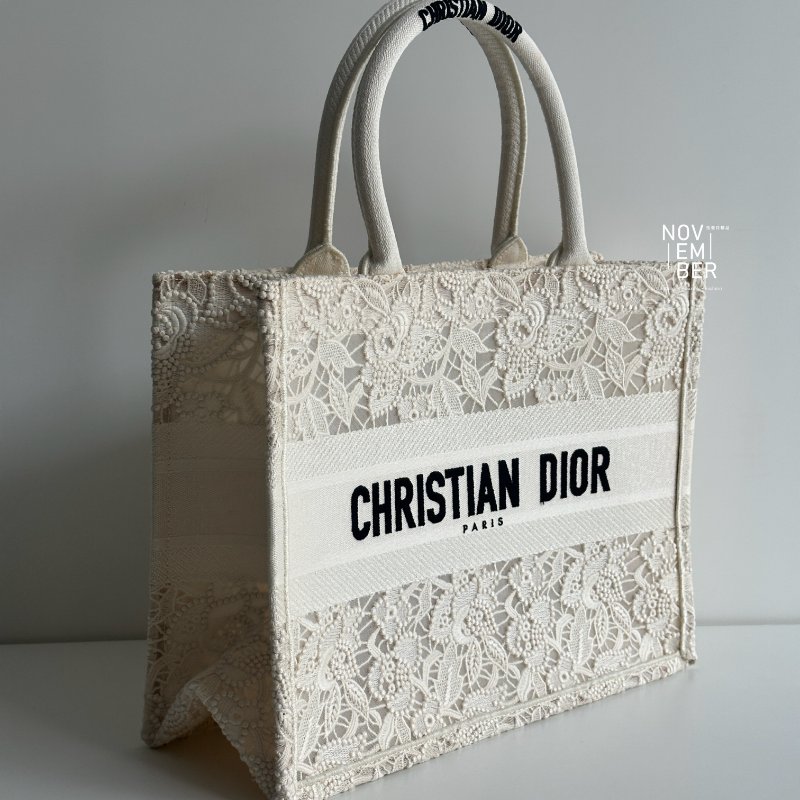 98新🤍 Dior 迪奧 Book Tote 中型托特包 黑字白色蕾絲-1
