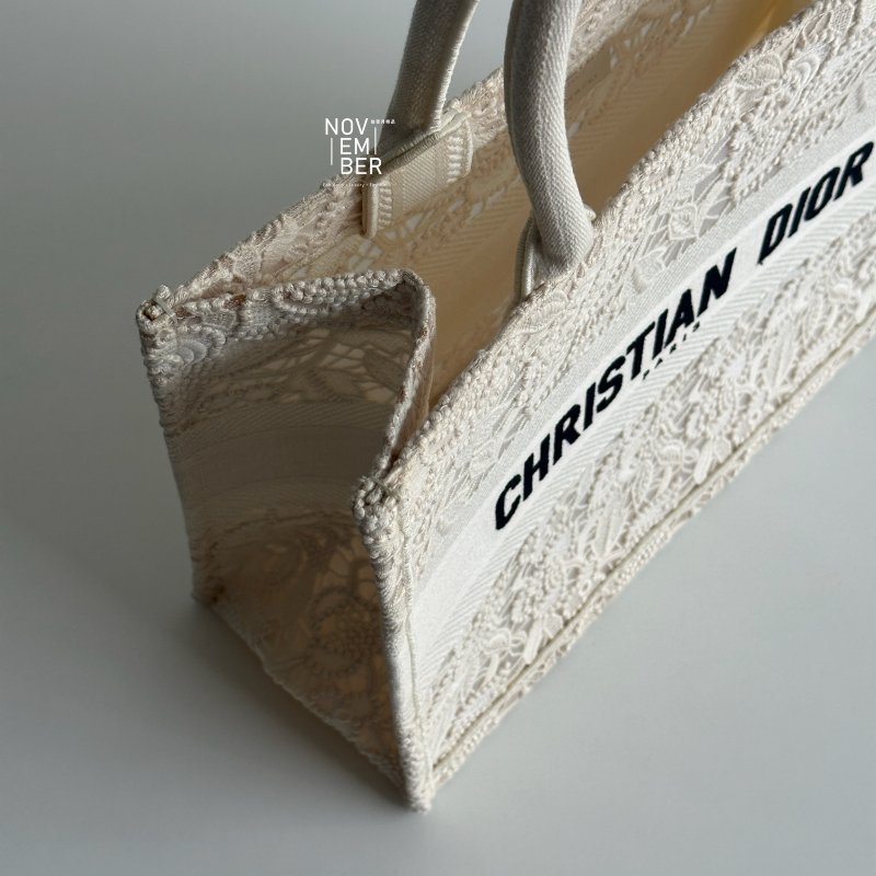 98新🤍 Dior 迪奧 Book Tote 中型托特包 黑字白色蕾絲-2