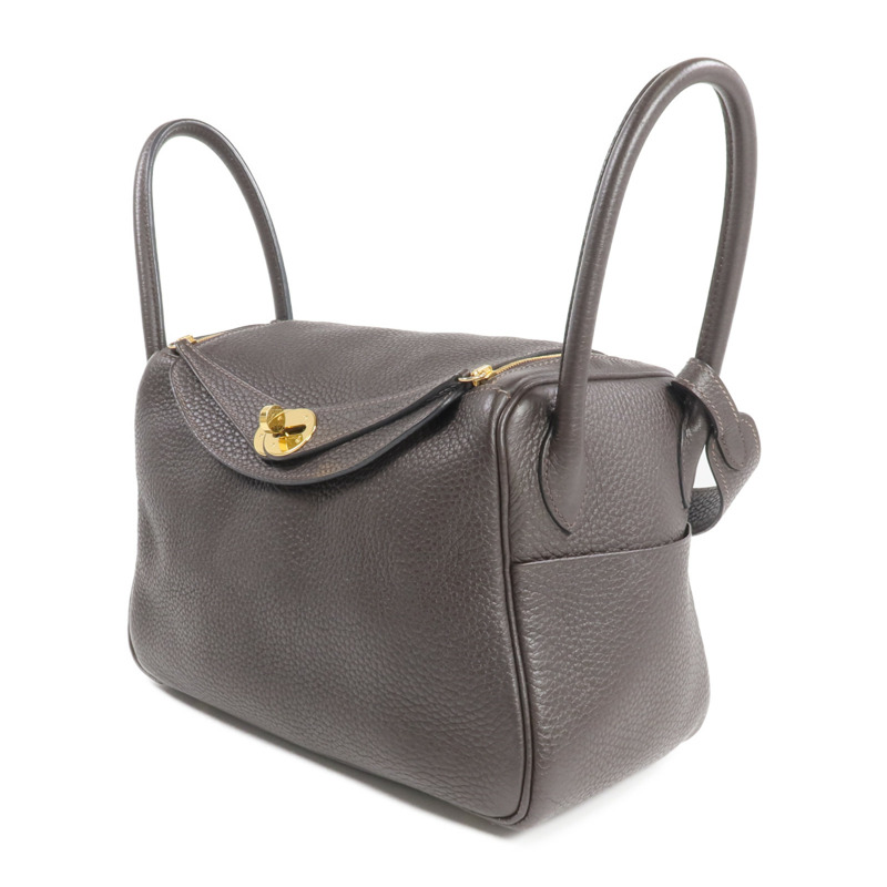 HERMES Clemence皮革Lindy 26金扣手挽肩背兩用袋Ebene-2