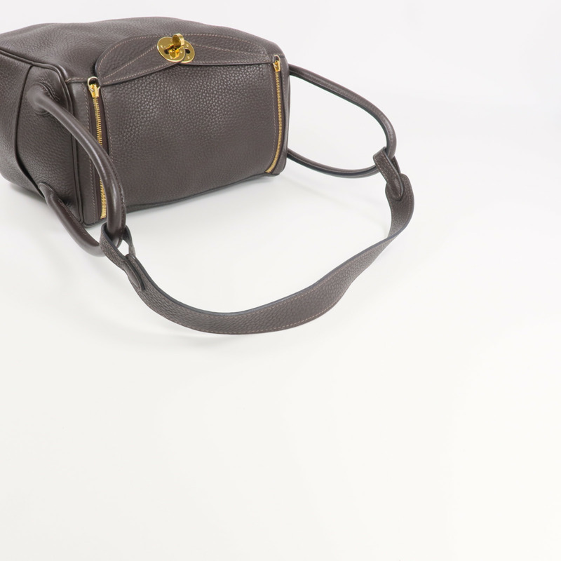 HERMES Clemence皮革Lindy 26金扣手挽肩背兩用袋Ebene-4