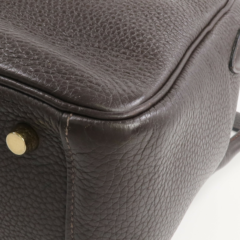 HERMES Clemence皮革Lindy 26金扣手挽肩背兩用袋Ebene-7