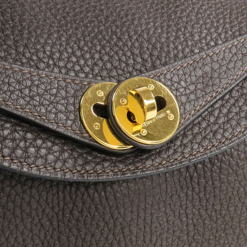 HERMES Clemence皮革Lindy 26金扣手挽肩背兩用袋Ebene-9