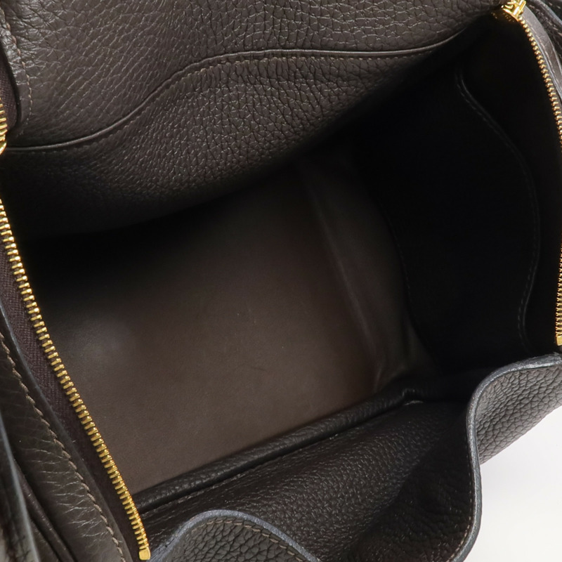 HERMES Clemence皮革Lindy 26金扣手挽肩背兩用袋Ebene-10