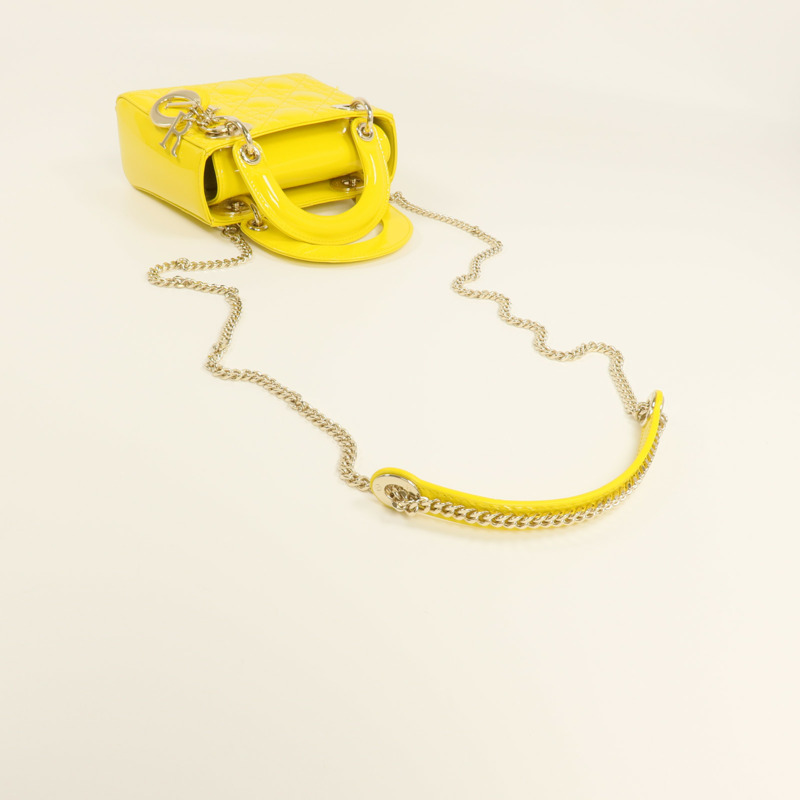 Dior 漆皮皮革Mini Lady Dior金扣鏈帶手挽肩背兩用袋-4