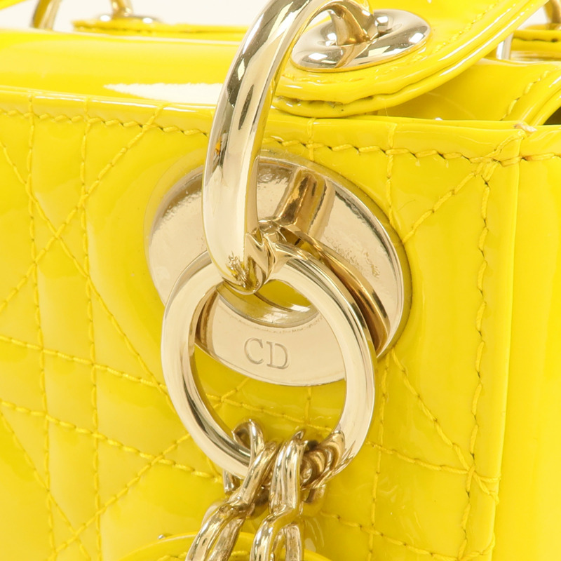 Dior 漆皮皮革Mini Lady Dior金扣鏈帶手挽肩背兩用袋-5