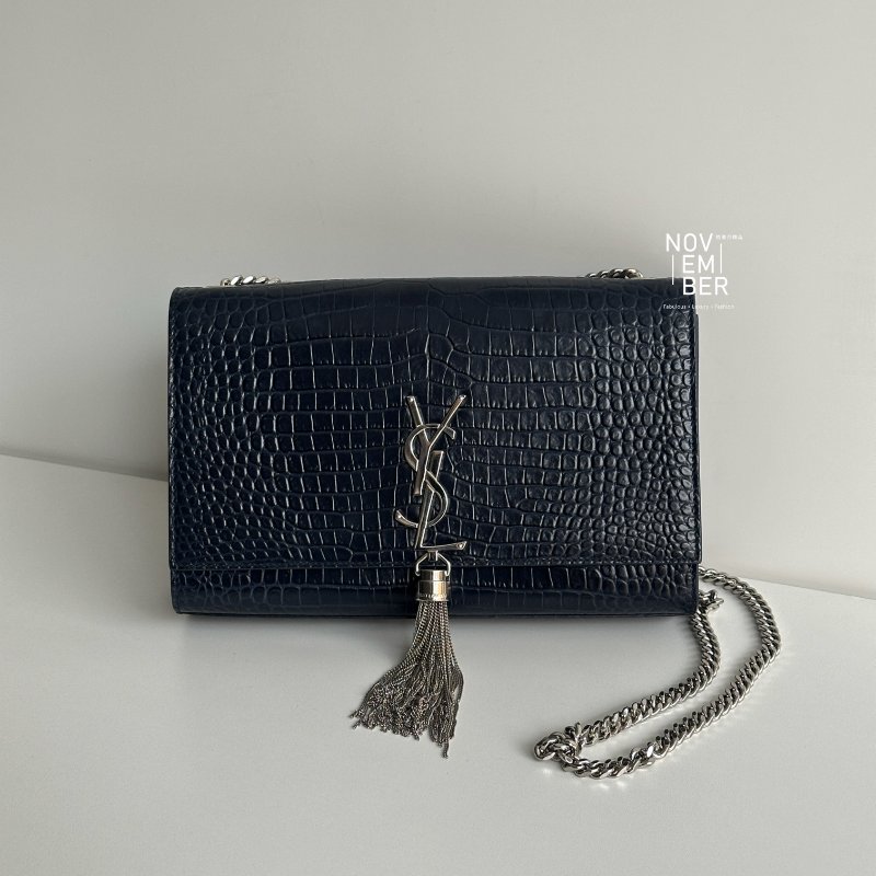 99新🆕 有購證🙌🏻 Saint Laurent YSL 聖羅蘭 流蘇包 深藍色銀釦-0