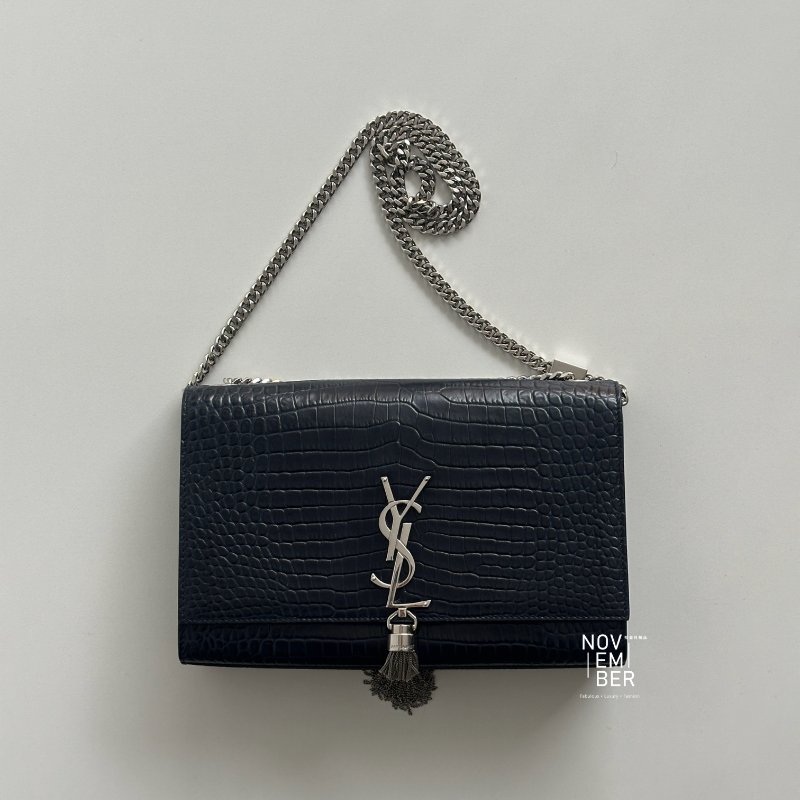 99新🆕 有購證🙌🏻 Saint Laurent YSL 聖羅蘭 流蘇包 深藍色銀釦-1