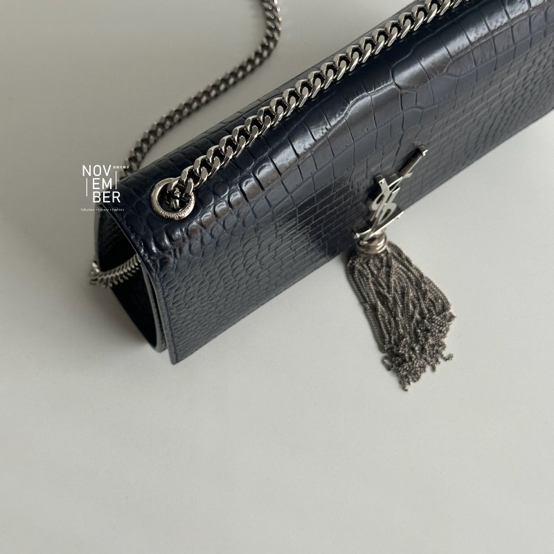 99新🆕 有購證🙌🏻 Saint Laurent YSL 聖羅蘭 流蘇包 深藍色銀釦-2