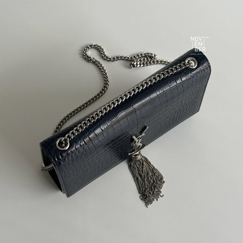 99新🆕 有購證🙌🏻 Saint Laurent YSL 聖羅蘭 流蘇包 深藍色銀釦-3