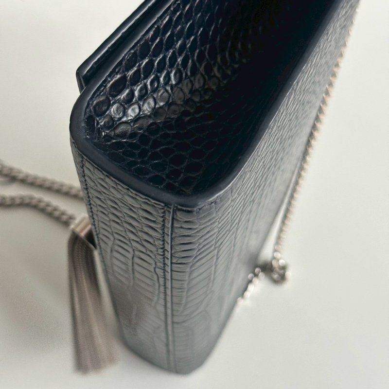 99新🆕 有購證🙌🏻 Saint Laurent YSL 聖羅蘭 流蘇包 深藍色銀釦-9