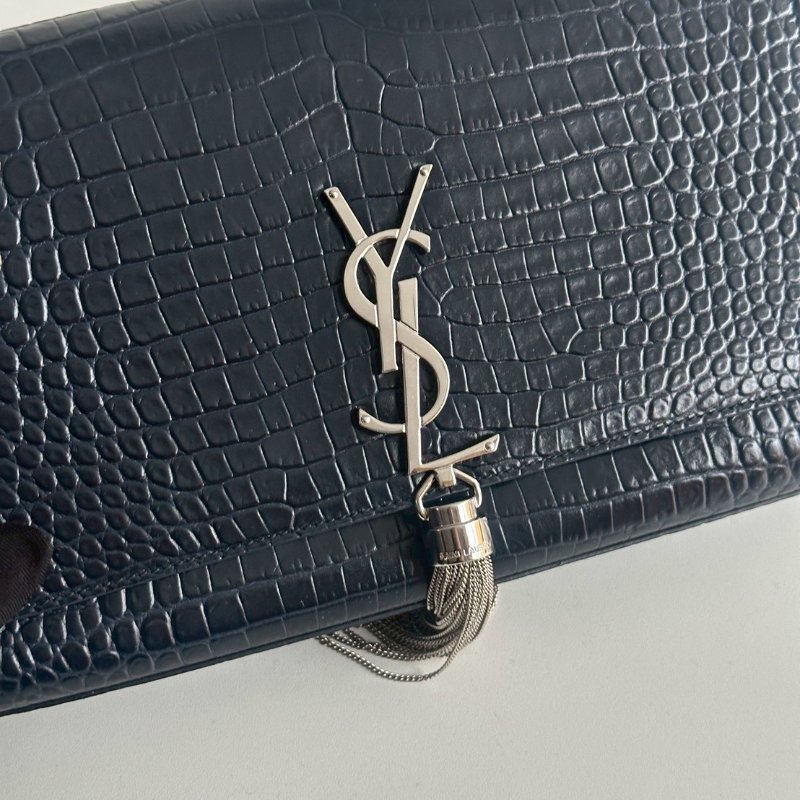 99新🆕 有購證🙌🏻 Saint Laurent YSL 聖羅蘭 流蘇包 深藍色銀釦-13