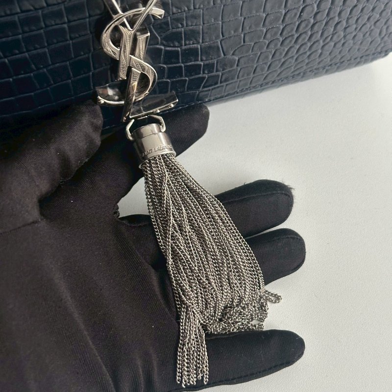 99新🆕 有購證🙌🏻 Saint Laurent YSL 聖羅蘭 流蘇包 深藍色銀釦-14
