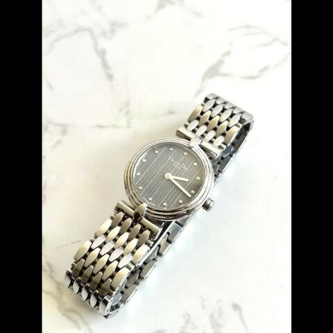 【LA LUNE】絕版稀有品 Dior灰銀色蜂巢圓盤手錶 古董錶 二手女裝腕錶 中古錶