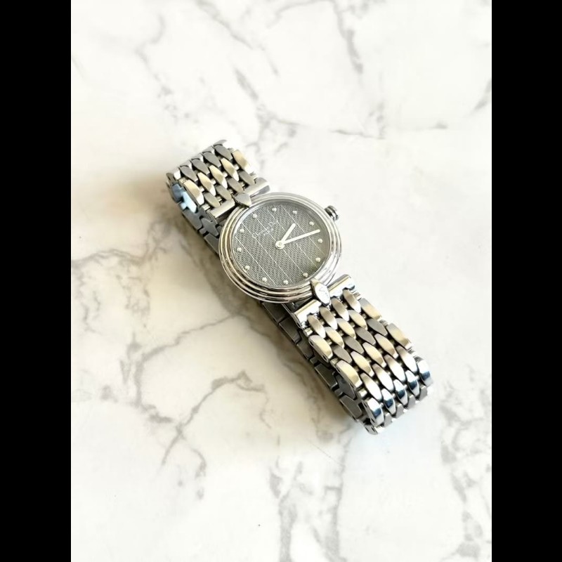 【LA LUNE】絕版稀有品 Dior灰銀色蜂巢圓盤手錶 古董錶 二手女裝腕錶 中古錶-2