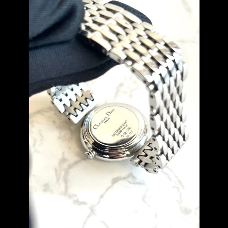 【LA LUNE】絕版稀有品 Dior灰銀色蜂巢圓盤手錶 古董錶 二手女裝腕錶 中古錶-4