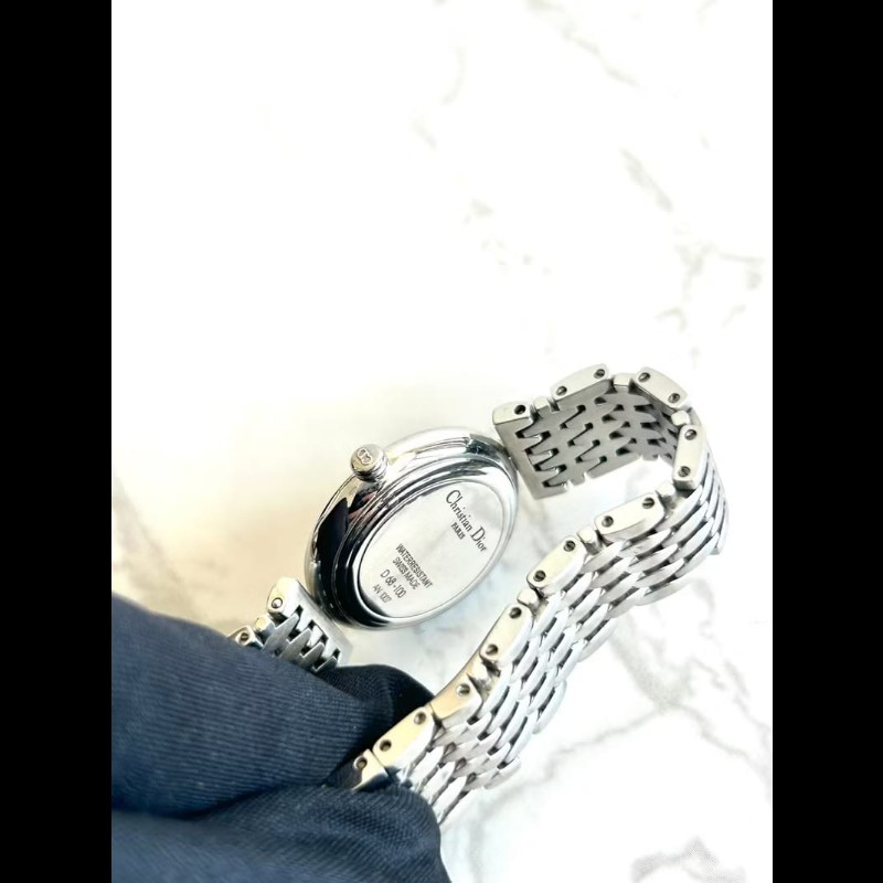 【LA LUNE】絕版稀有品 Dior灰銀色蜂巢圓盤手錶 古董錶 二手女裝腕錶 中古錶-5