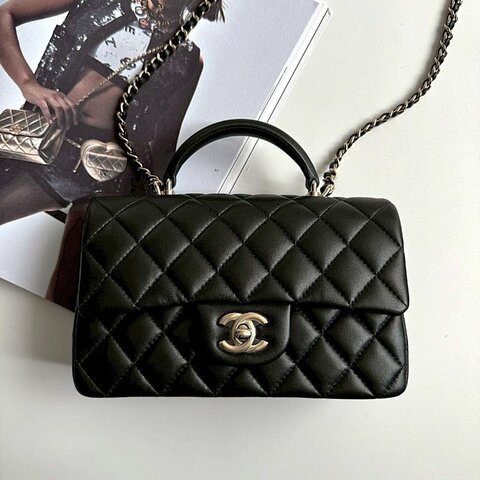 ✨絕對要買💖閒置未使用商品 Chanel 黑色菱格紋金釦 COCO20 手提肩背包