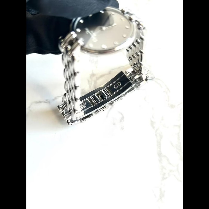 【LA LUNE】絕版稀有品 Dior灰銀色水鑽圓盤手錶古董錶 二手女裝腕錶 中古錶-3