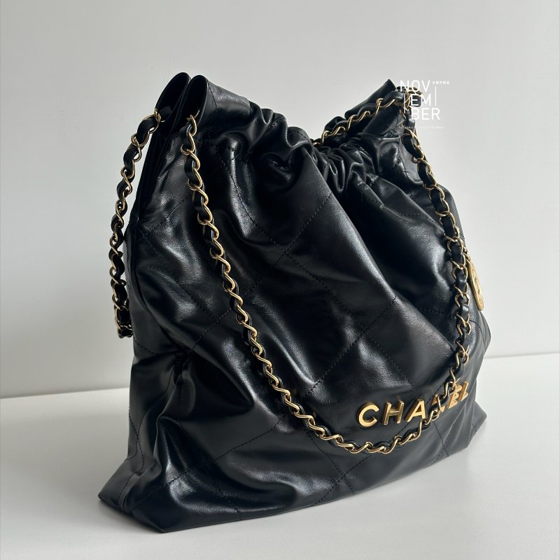 99新🆕 芯片款🖤 Chanel 香奈兒 22 bag 中號 黑色金釦-1